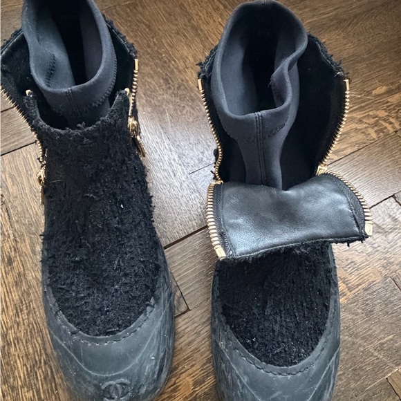 CHANEL Textured Black Ankle Boots with Gold Accents - Picture 11 of 11